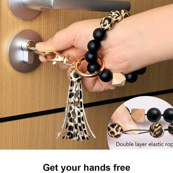 Keychain Bracelet Wristlet, Silicone Beaded Key Ring Bracelet with Card Wallet, - Picture 4 of 7